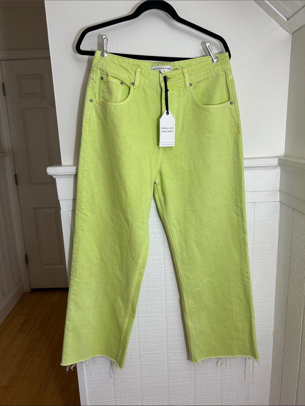 English Factory NWT Wide Leg Lime Green Denim Jeans size large